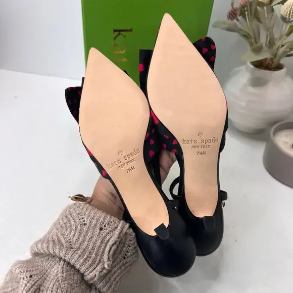 Kate Spade Daxton Heart Kitten Heel Slingback Black/Red Women 7.5M NWB Valentine - Picture 9 of 11
